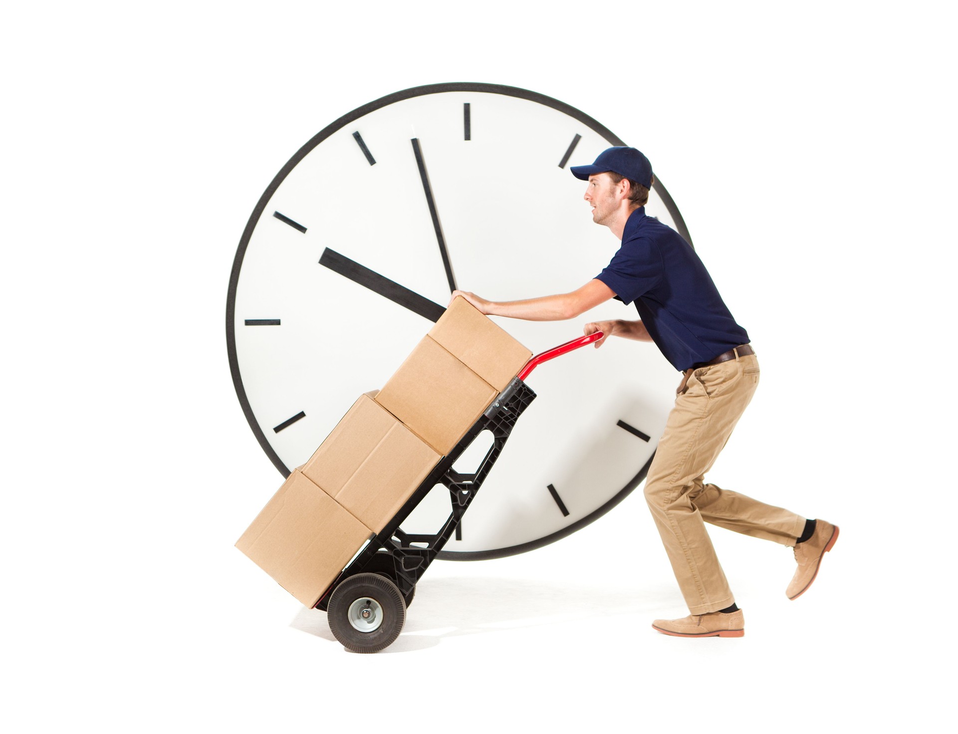 Delivery Man Delivering Package at Express Fast Speed on White
